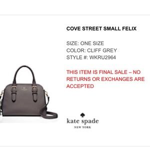 KATE SPADE Cove Street Small Felix, Gray, excellent condition
